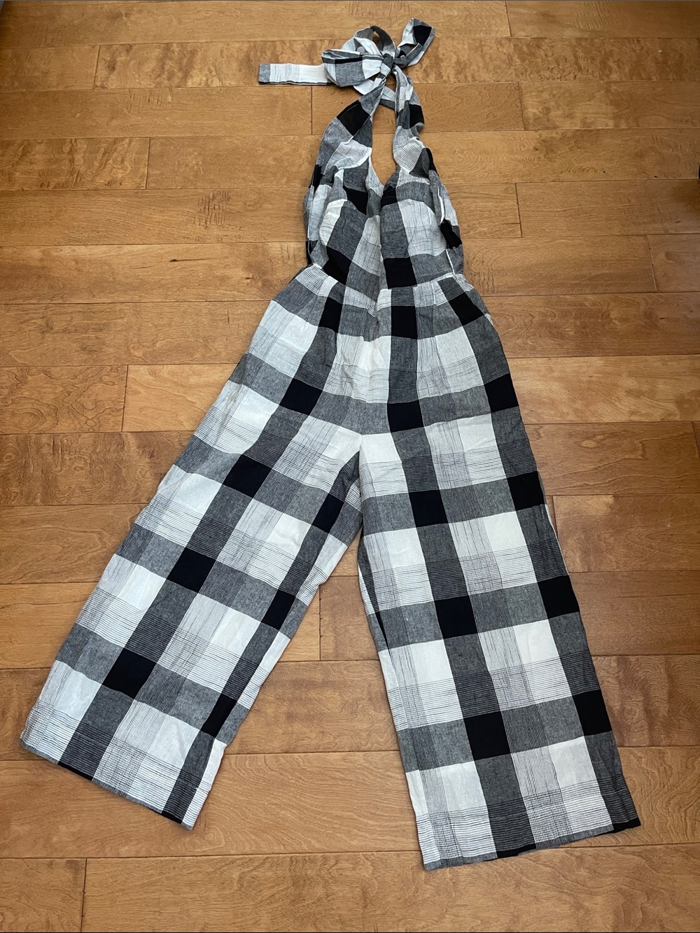 NWOT Black & White Plaid Halter Jumpsuit